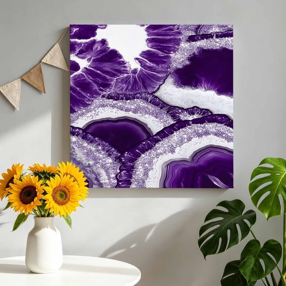 Canvas Wall Art Abstract Marble Texture Canvas Art Print White Dark Purple Cracke Rock Pictures Wall Decor for Living Room Bedroom Artwork Decorations Stretched Framed Ready to Hang 8"x8"