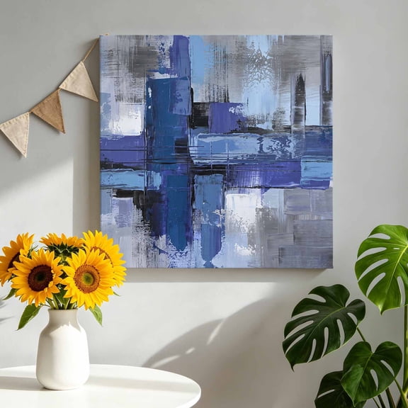 Canvas Wall Art Abstract Oil Paint Canvas Art Print Royal Blue Graffiti Distressed Color Block Pictures Wall Decor for Living Room Bedroom Artwork Decorations Stretched Framed Ready to Hang 8"x8"