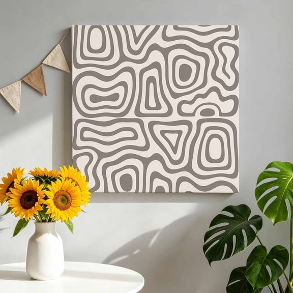 Canvas Wall Art Abstract Ribbon Bands Canvas Art Print Modern Minimalist Boho Beige Brown Geometric Pictures Wall Decor for Living Room Artwork Decorations Stretched Framed Ready to Hang 8"x8"