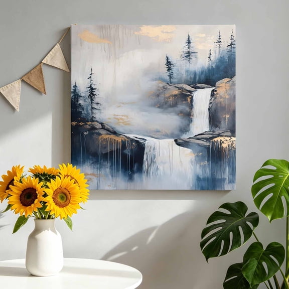 Canvas Wall Art Abstract Scenery Art Canvas Art Print Mountain Waterfall Trees Watercolor Pictures Wall Decor for Living Room Bedroom Artwork Decorations Stretched Framed Ready to Hang 10"x10"