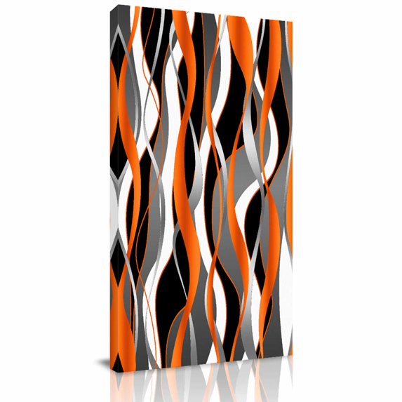 Canvas Wall Art, Abstract Stripes Framed Canvas Prints for Hallway Bedroom, Retro Modern Orange Black Gray Lines Oversized Gallery Wrapped Wall Decor for Home Office, Gifts, 24"x48" Ship Next Day