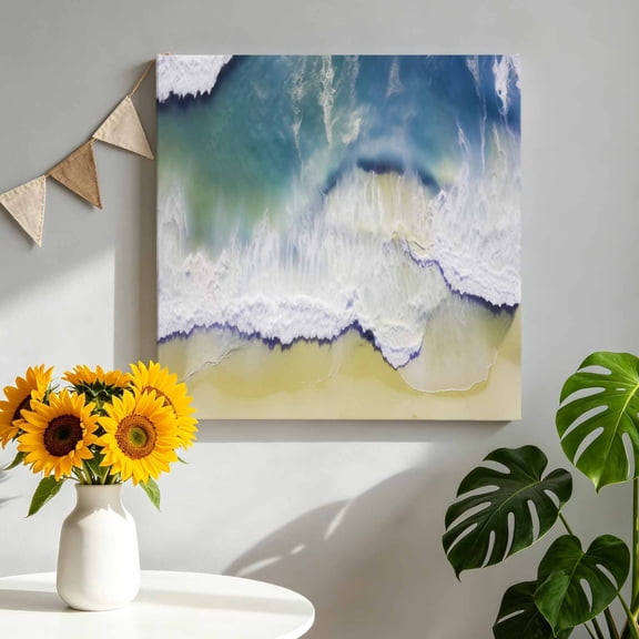 Canvas Wall Art Abstract Summer Canvas Art Print Ocean Beach Blue Wave Pictures Wall Decor for Living Room Bedroom Artwork Decorations Stretched Framed Ready to Hang 8"x8"