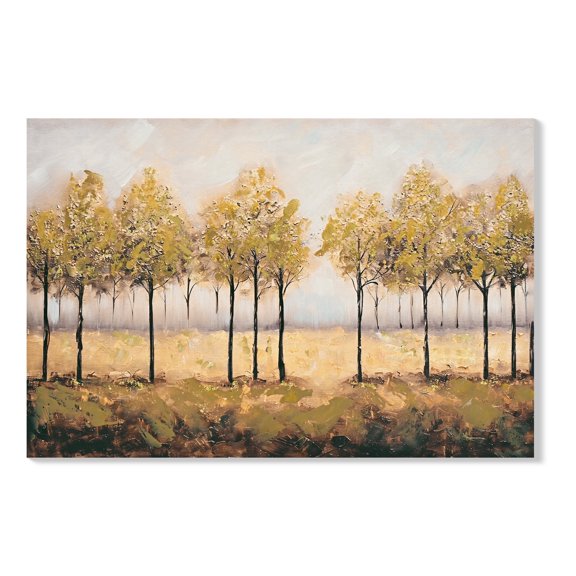 Canvas Wall Art – Abstract Tree Line with Golden Autumn Foliage | Frameless Gallery Wrap Landscape 36x24 for Living Room, Bedroom, Office