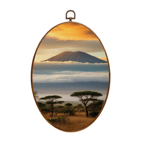 Canvas Wall Art African National Park Vintage Green Forest Sunset Nature Scenery Oval Framed Canvas Prints Cottagecore Wall Hanging Decor for Home Office Gift 8.6"x11.4"