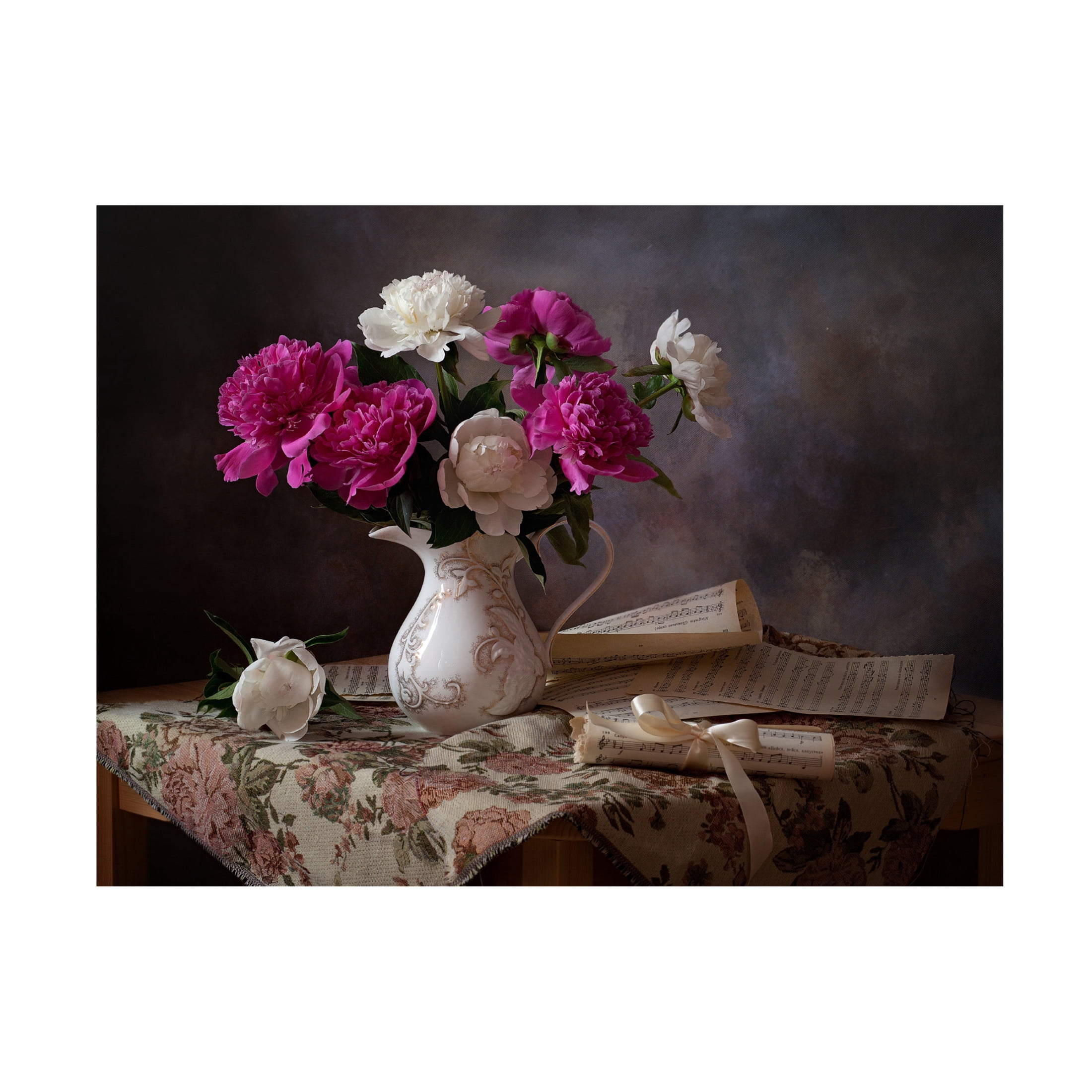 Canvas Wall Art - Alina Lankina 'Still Life With Peonies' Wall Art for Living Room, Bedroom, or Office Décor by Trademark Fine Art - 24 x 18 Inches