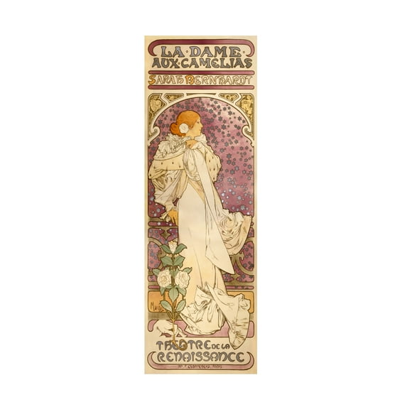 Canvas Wall Art - Alphonse Mucha 'The Lady of the Camellias - Sarah Bernhardt, 1896' Wall Art for Living Room, Bedroom, or Office Décor by Trademark Fine Art - 6 x 19 Inches