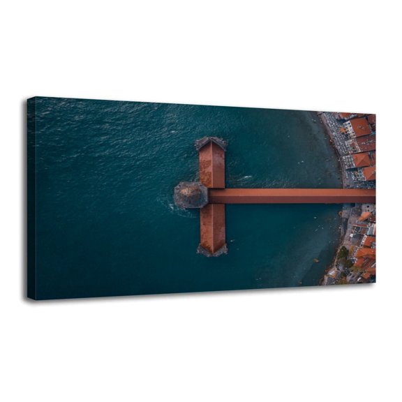 Canvas Wall Art Ancient bridge Pavia view from above Ponte Coperto Italy Pavia Wall Decor for Living Room Bathroom Bedroom Office 20" x 40" Art Paintings, Ready to Hang