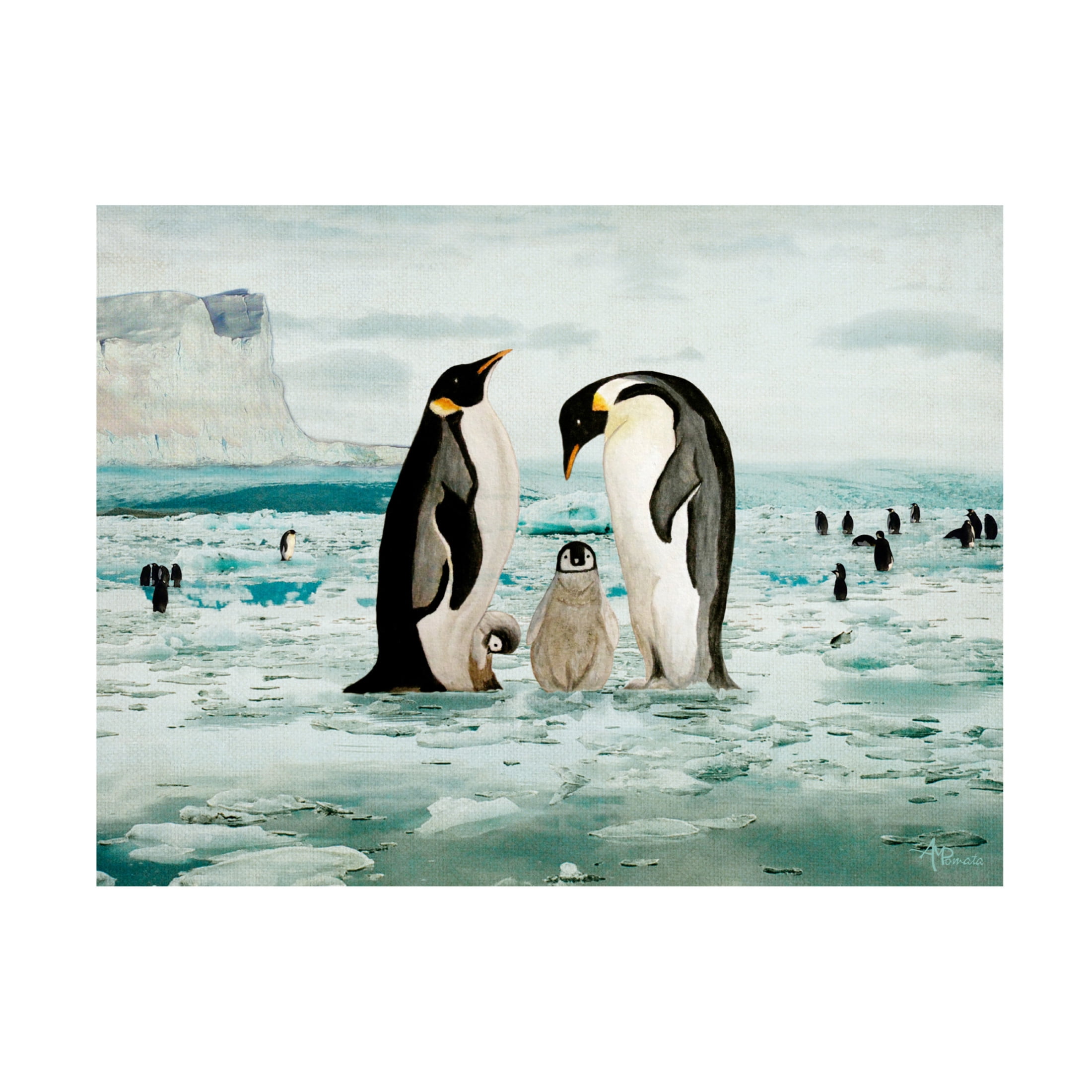 Canvas Wall Art - Angeles M. Pomata 'Emperor Penguin Family' Wall Art for Living Room, Bedroom, or Office Décor by Trademark Fine Art - 32 x 24 Inches