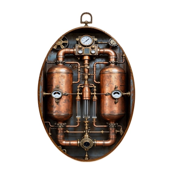 Canvas Wall Art Antique Steampunk Retro Vintage Old Metal Gear Distiller Ancient Gears Oval Framed Canvas Prints Vintage Wall Hanging Decor for Home Office Decorations 8.6"x11.4"