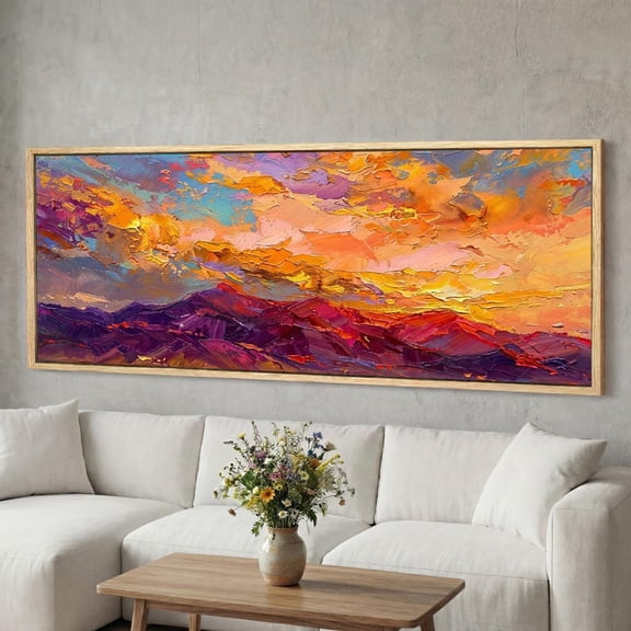 Canvas Wall Art Arizona Desert Canyon Sunset Panorama, Modern Southwest Landscape Framed Panoramic Print