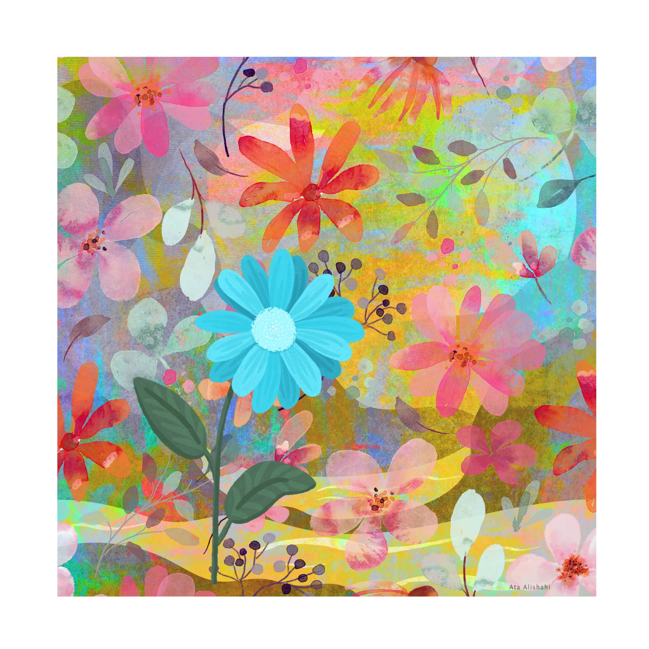 Canvas Wall Art - Ata Alishahi 'Singl Blue Flower' Wall Art for Living Room, Bedroom, or Office Décor by Trademark Fine Art - 14 x 14 Inches