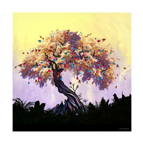 Canvas Wall Art - Ata Alishahi 'The Butterfly Tree' Wall Art for Living Room, Bedroom, or Office Décor by Trademark Fine Art - 24 x 24 Inches
