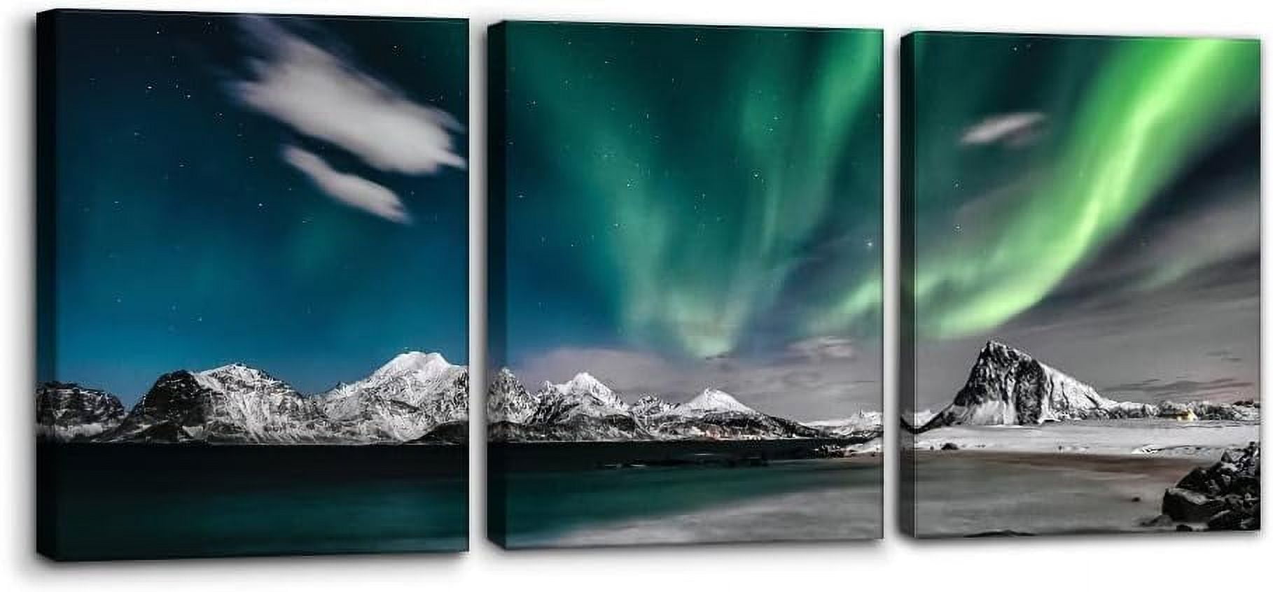 Aurora Borealis Landscape Canvas Wall Art Set for Nursery 12" x 16"