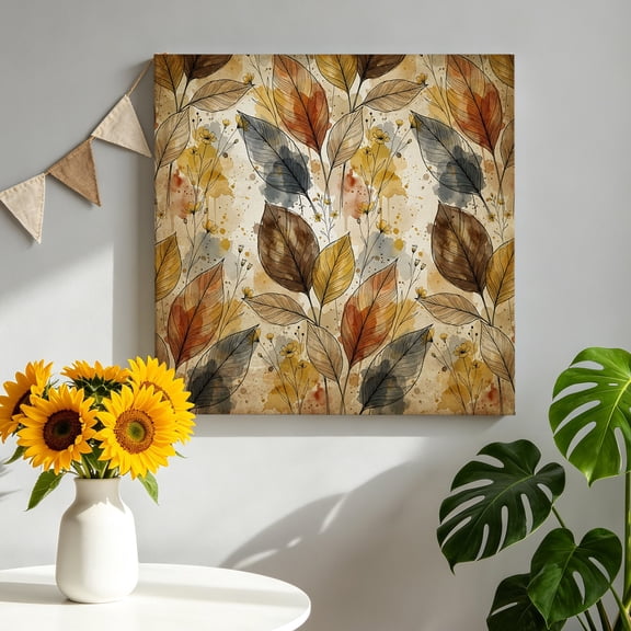 Canvas Wall Art Autumn Leaves Canvas Art Print Botanical Rustic Brown Watercolor Leaf Pictures Wall Decor for Living Room Bedroom Artwork Decorations Stretched Framed Ready to Hang 8"x8"