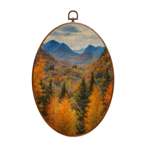 Canvas Wall Art Autumn White Mountains New Hampshire Oval Framed Canvas Prints Vintage Wall Hanging Decor for Home Bathroom Decorations Gift for Mom Women 8.6"x11.4"