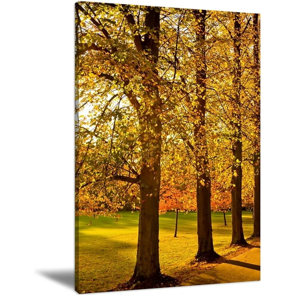 Canvas Wall Art Autumn Yellow Trees Canvas Print Artwork Fall Landscape Wall Art Paintings Framed Ready to Hang for Living Room Dinning Room Bedroom Bathroom Home Decor 12x18inch