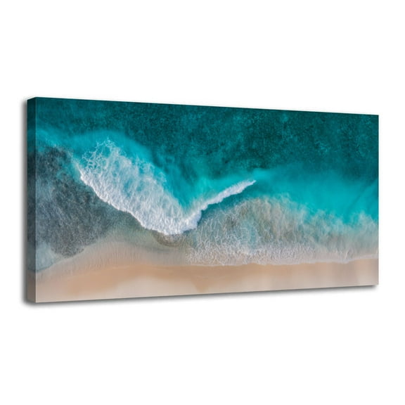 Canvas Wall Art Bali aerial view beach blue transparent ocean white sand Wall Decor for Living Room Bathroom Bedroom Office 30" x 60" Art Paintings, Ready to Hang