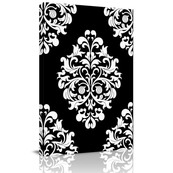 Canvas Wall Art, Baroque Black Framed Canvas Prints for Bedroom Dining Room, Vintage Damask Classic Floral Large Gallery Wrapped Wall Decor for Home Office, Gifts, 20"x24" Ship Next Day