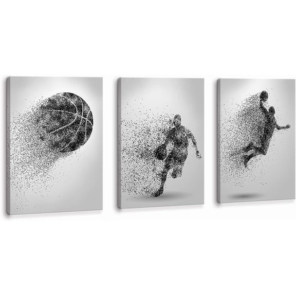 Canvas Wall Art Basketball Particle Silhouette Sports Poster Art Prints Painting Framed Pictures Art Work for Gym Home Office Kids Boys Room Wall Decor (12"x16"x3pcs, Basketball Particle Silhouette)