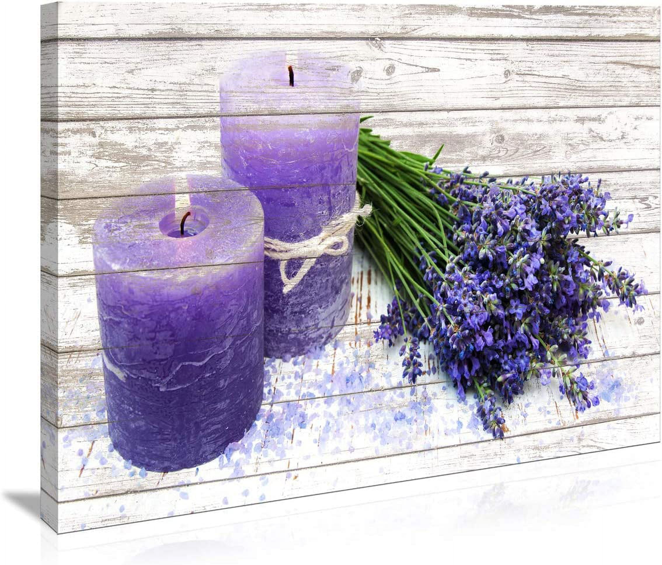 Canvas Wall Art for Bathroom Purple Candles and Lavender Flower Painting Pictures Print on Canvas prints Ready to Hang wall decor for living room bedroom Decoration Modern Home Decor Artwork