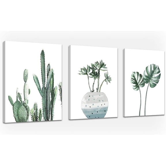 Canvas Wall Art Bathroom Wall Decor Green Leaf Simple Life Painting Wall art For bedroom Botanical Print Watercolor Prints Contemporary Canvas Artwork Cactus Print Turtle planting Green plants