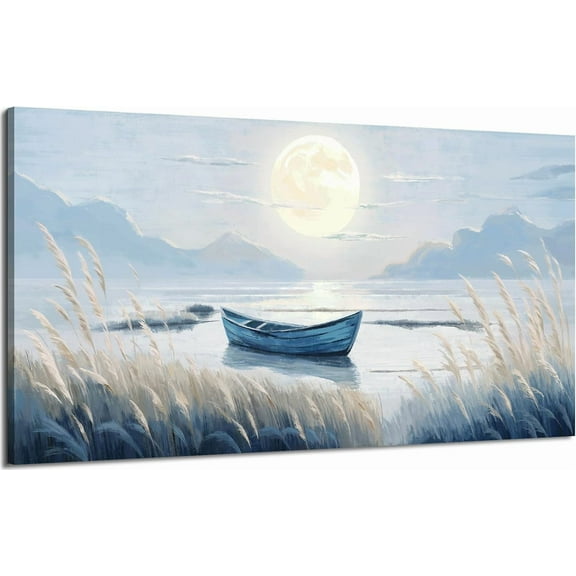 Canvas Wall Art Beach Décor Wall Picture Rustic Coastal Sand Canvas Print Ocean Nautical Painting Seascape Sea Bird Vintage Ship Boat Artwork for Seaside Living Room Bedroom Bathroom Decor Blue Large