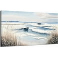 thumbnail image 1 of Canvas Wall Art Beach Décor Wall Picture Rustic Coastal Sand Canvas Print Ocean Nautical Painting Seascape Sea Bird Vintage Ship Boat Artwork for Seaside Living Room Bedroom Bathroom Decor Blue Large, 1 of 9