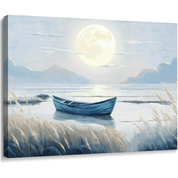 Canvas Wall Art Beach Décor Wall Picture Rustic Coastal Sand Canvas Print Ocean Nautical Painting Seascape Sea Bird Vintage Ship Boat Artwork for Seaside Living Room Bedroom Bathroom Decor Blue Large