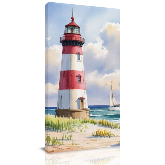 Canvas Wall Art, Beach Lighthouse Framed Canvas Prints for Hallway Bedroom, Coastal Ocean Ship Sky Oil Painting Oversized Gallery Wrapped Wall Decor for Home Office, Gifts, 24"x48" Ship Next Day