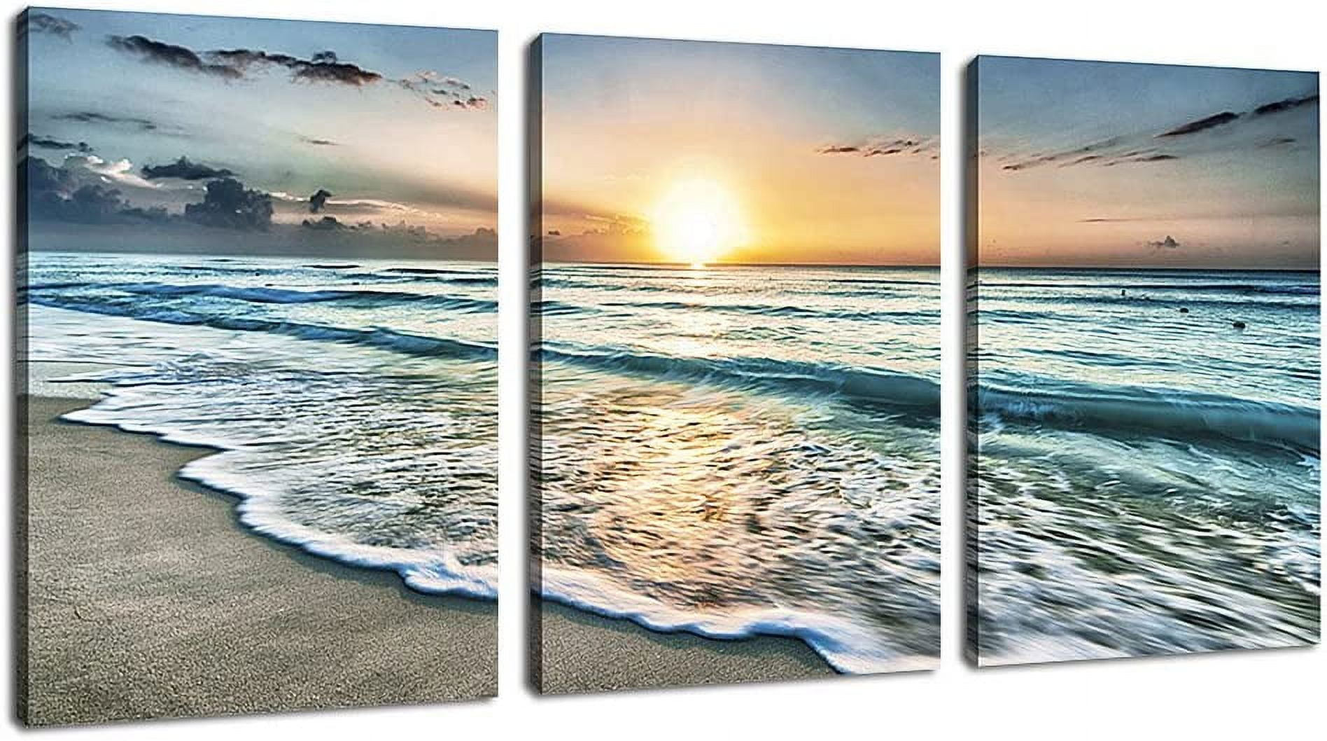 Blue Sunset Beach 3-Piece Framed Canvas Wall Art