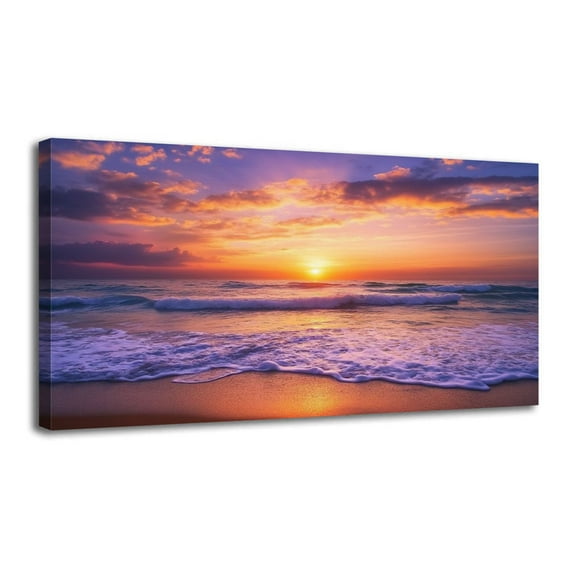 Canvas Wall Art Beach Sunset Seascape Coastal Ocean Wave Modern Cloud Ocean Clouds Sky Wall Decor for Living Room Bathroom Bedroom Office 20" x 40" Art Paintings, Ready to Hang