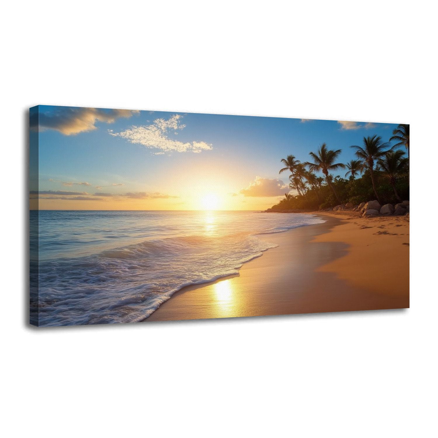 Canvas Wall Art Beach Sunset Tropical Palm Tree Coastal Landscape Ocean ...