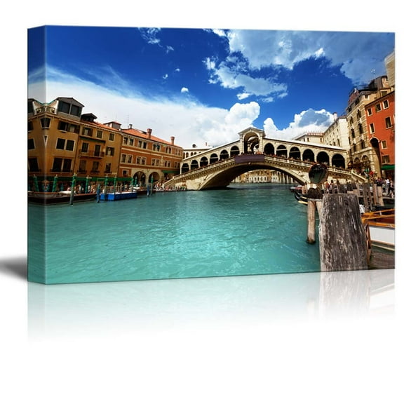 Canvas Wall Art - Beautiful Landscape Rialto Bridge in Venice, Italy | Modern Home Art Canvas Prints Giclee Printing Wrapped &amp; Ready to Hang - 16" x 24"