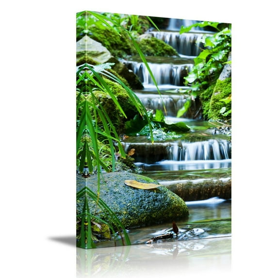Canvas Wall Art - Beautiful Veil Cascading Waterfalls, Mossy Rocks | Modern Home Decor Canvas Prints Giclee Printing Wrapped & Ready to Hang - 24" x 36"