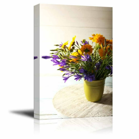 Canvas Wall Art - Beautiful Wild Flowers on Table | Modern Home Art Canvas Prints Giclee Printing Wrapped & Ready to Hang - 36" x 24"