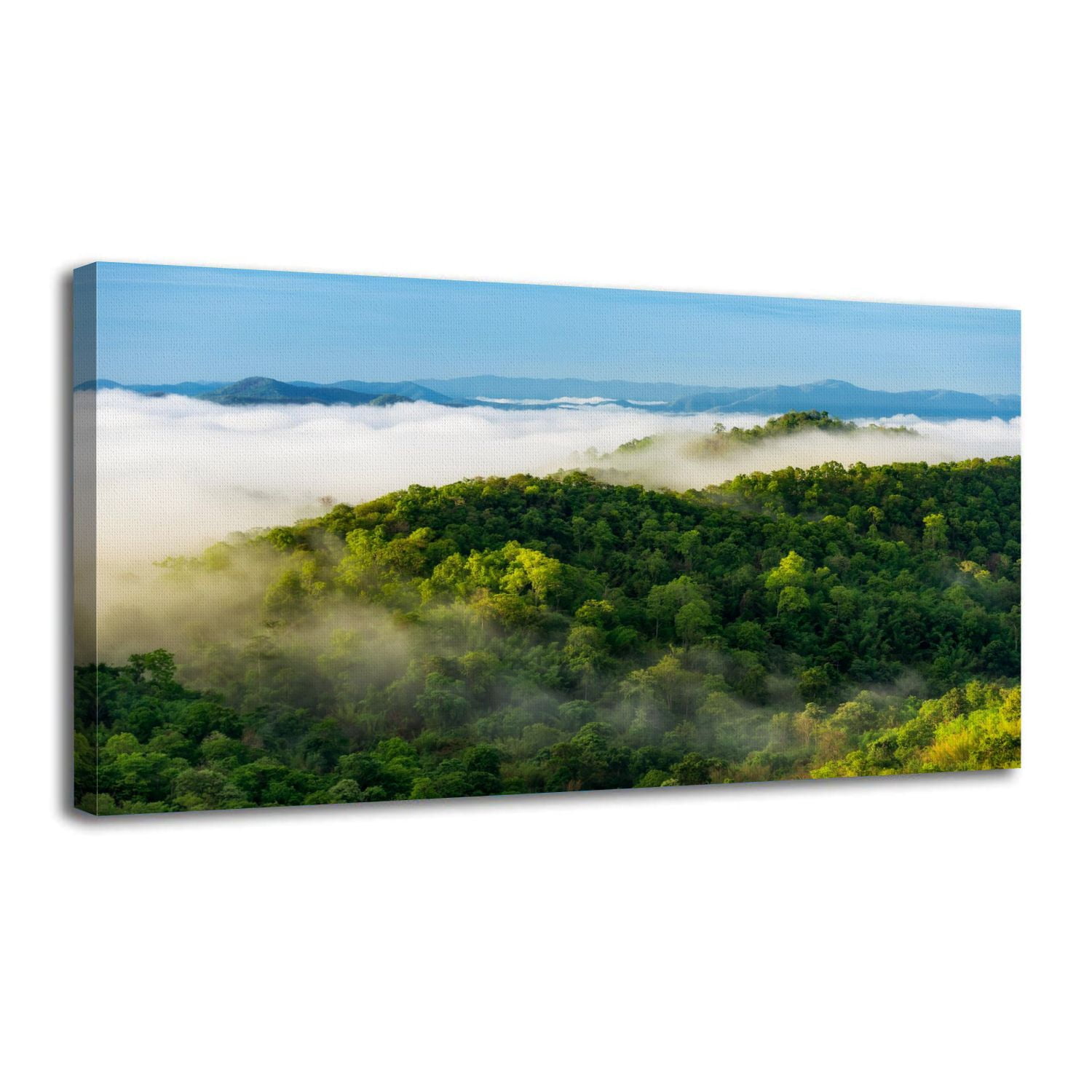 Canvas Wall Art Beautiful mist green forest mountain Wall Decor for ...