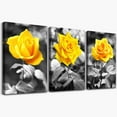 thumbnail image 1 of Canvas Wall Art For Bedroom Living Room Bathroom Wall Decor For Kitchen Wall Pictures Artwork Black And White Yellow Rose Flowers Paintings 12" X 16" 3 Pieces Framed Modern Office Home Decorations, 1 of 6