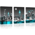 thumbnail image 1 of Canvas Wall Art for Bedroom New York City Wall Decor Empire State Building Skyline Teal City Wall Art for Living Room Office Bathroom Home Decoration 3pcs Canvas Prints Framed 12"x16" Modern Artwork, 1 of 6