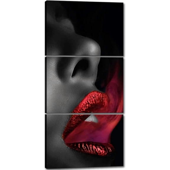 Canvas Wall Art for Bedroom - Set of 3 Sexy Couple Wall Decor Abstract Man and Woman Body Painting Minimalist Line Art Prints Black And Red Nude Artwork Modern Poster Framed for Home Hotel, 24x36inx3