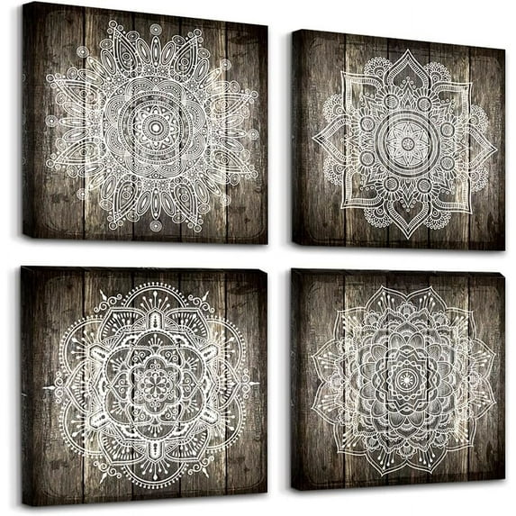 Canvas Wall Art For Bedroom Wall Decor For Living Room Black And White Abstract Paintings Modern 4 Piece Framed Retro Pattern Canvas Art Bathroom Prints Ready To Hang Pictures For Home Decorations