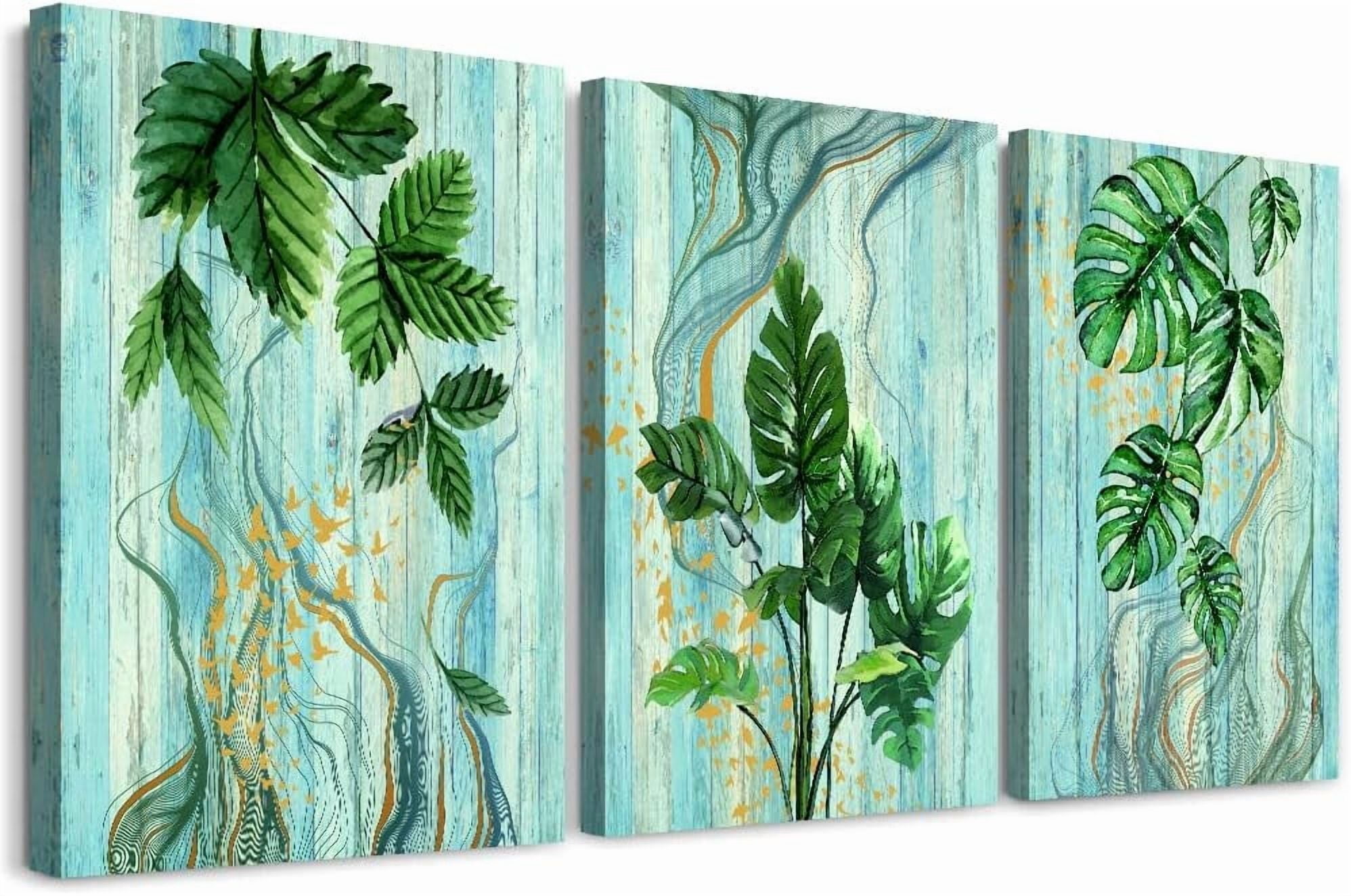 Canvas Wall Art For Bedroom Wall Decor For Living Room Kitchen Wall Pictures Artwork Office Decor Canvas Prints Green Plant Abstract Painting 12" X 16" 3 Piece Framed Modern Bathroom Home Decorations