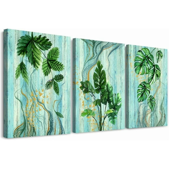 Canvas Wall Art For Bedroom Wall Decor For Living Room Kitchen Wall Pictures Artwork Office Decor Canvas Prints Green Plant Abstract Painting 12" X 16" 3 Piece Framed Modern Bathroom Home Decorations