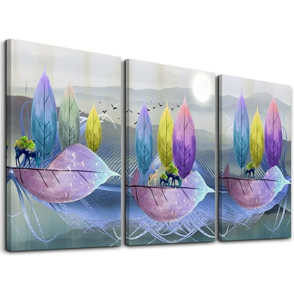 Canvas Wall Art For Bedroom Wall Decorations For Living Room Modern Girl''S Room Wall Decor Bathroom Poster Painting Abstract Leaves Wall Pictures Office Art Kitchen Home Decor Artwork 3 Piece Set