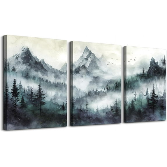 Canvas Wall Art For Bedroom Wall Decorations For Living Room Modern Office Wall Decor Misty and Fog Mountain Forest Wall Painting Landscape Wall Pictures Artworks Room Home Decor 3 Piece