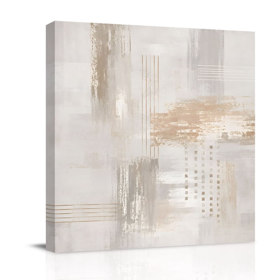 Canvas Wall Art, Beige Abstract Framed Canvas Prints for Bathroom Desk, Modern Gradient Mottled Vintage Stripes Small Gallery Wrapped Wall Decor for Home Office, Gifts, 8"x8" Ship Next Day