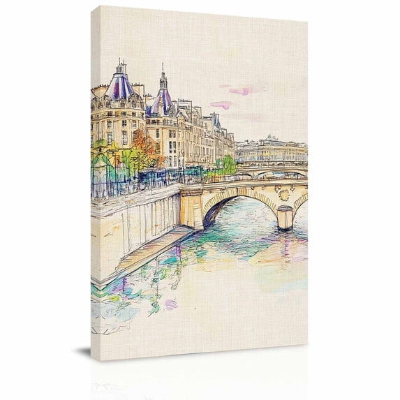 Canvas Wall Art, Beige Blue Building Framed Canvas Prints for Bedroom ...