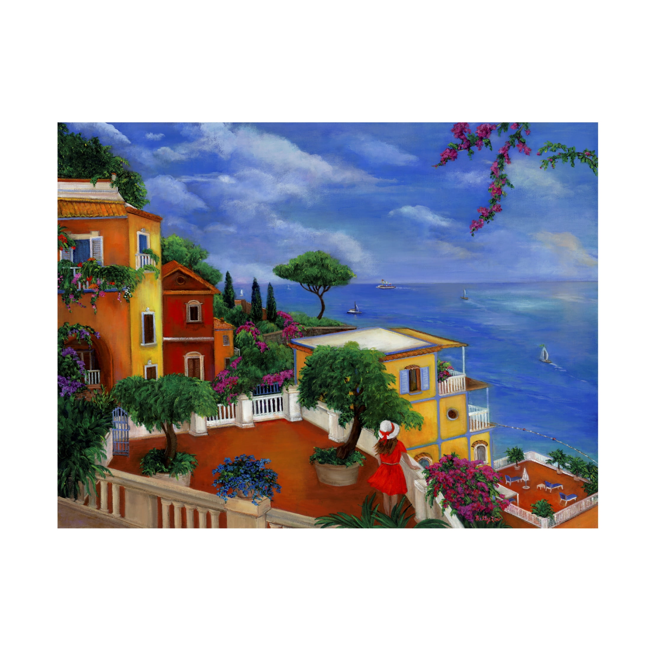 Canvas Wall Art - Betty Lou 'Amalfi Coast Vista' Wall Art for Living Room, Bedroom, or Office Décor by Trademark Fine Art - 32 x 24 Inches