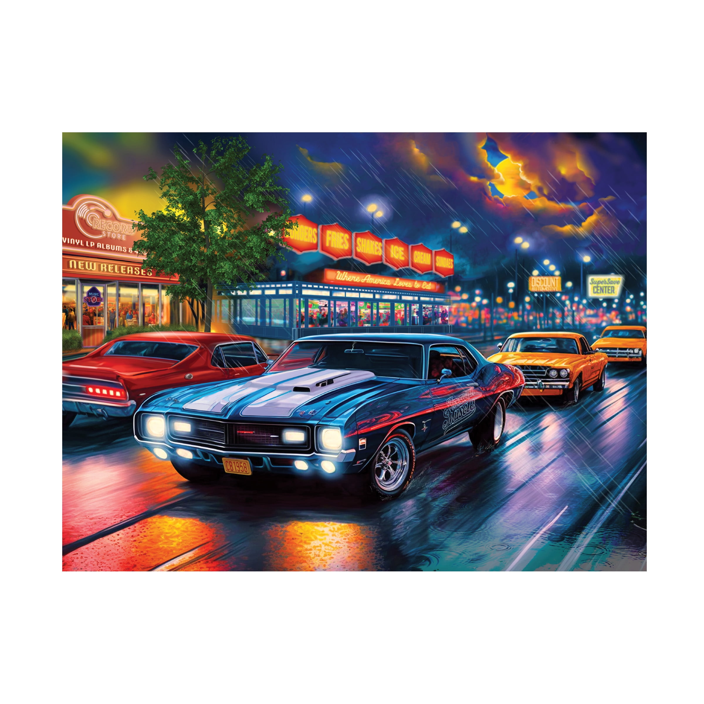 Canvas Wall Art - Bigelow Illustrations 'Rain on the Boulevard' Wall Art for Living Room, Bedroom, or Office DÃ©cor by Trademark Fine Art - 47 x 35 Inches
