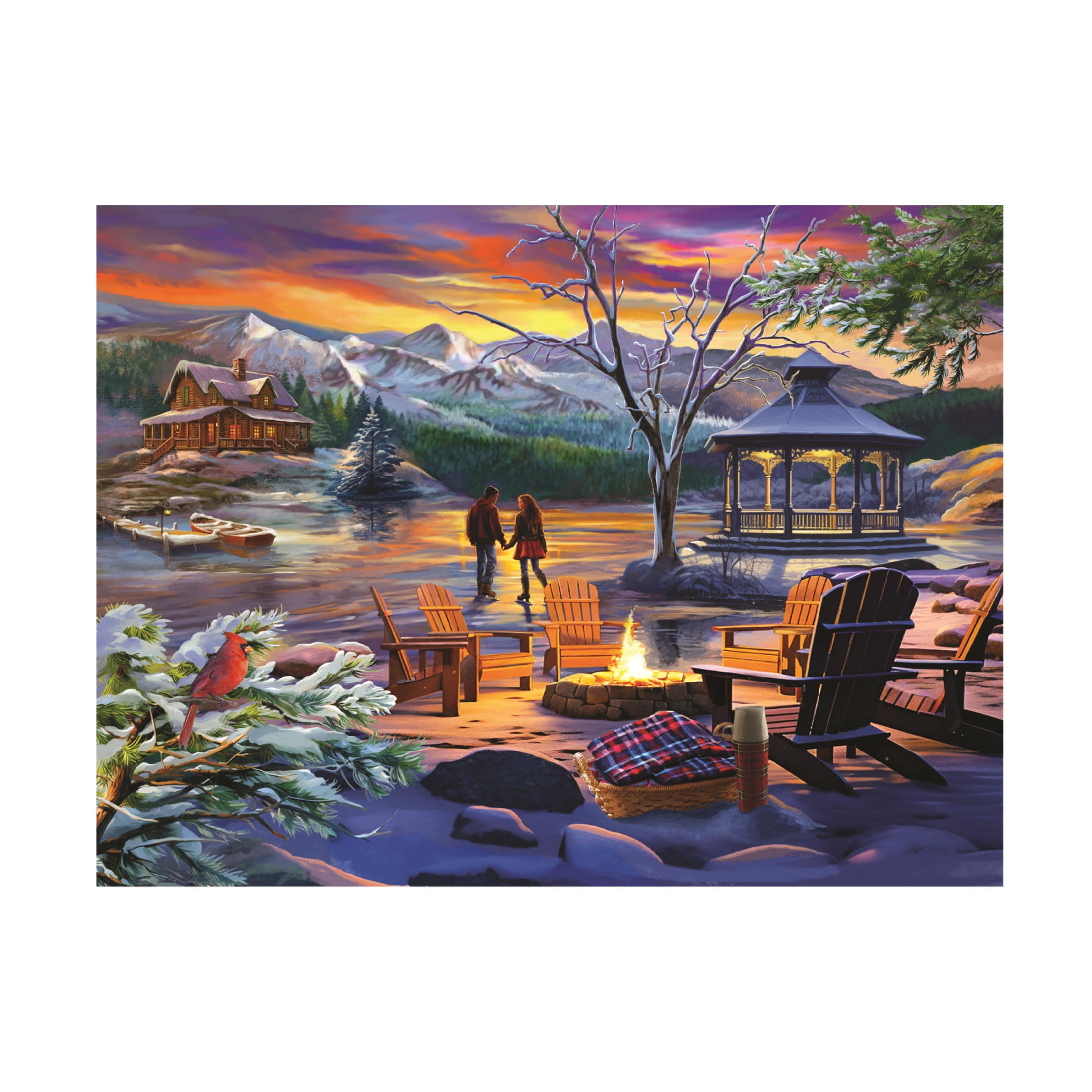 Canvas Wall Art - Bigelow Illustrations 'Winter Lake' Wall Art for Living Room, Bedroom, or Office Décor by Trademark Fine Art - 24 x 18 Inches