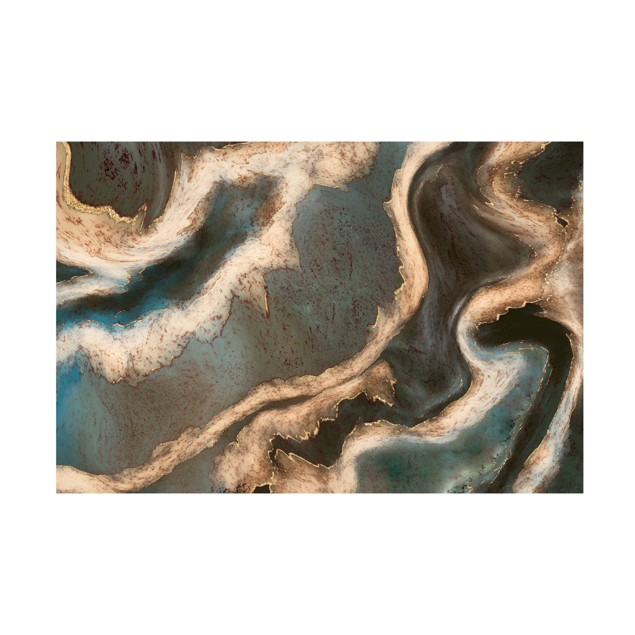 Canvas Wall Art - Bilge Paksoylu 'Alcohol Ink Green Blue Gold Beige' Wall Art for Living Room, Bedroom, or Office D?cor by Trademark Fine Art - 47 x 30 Inches